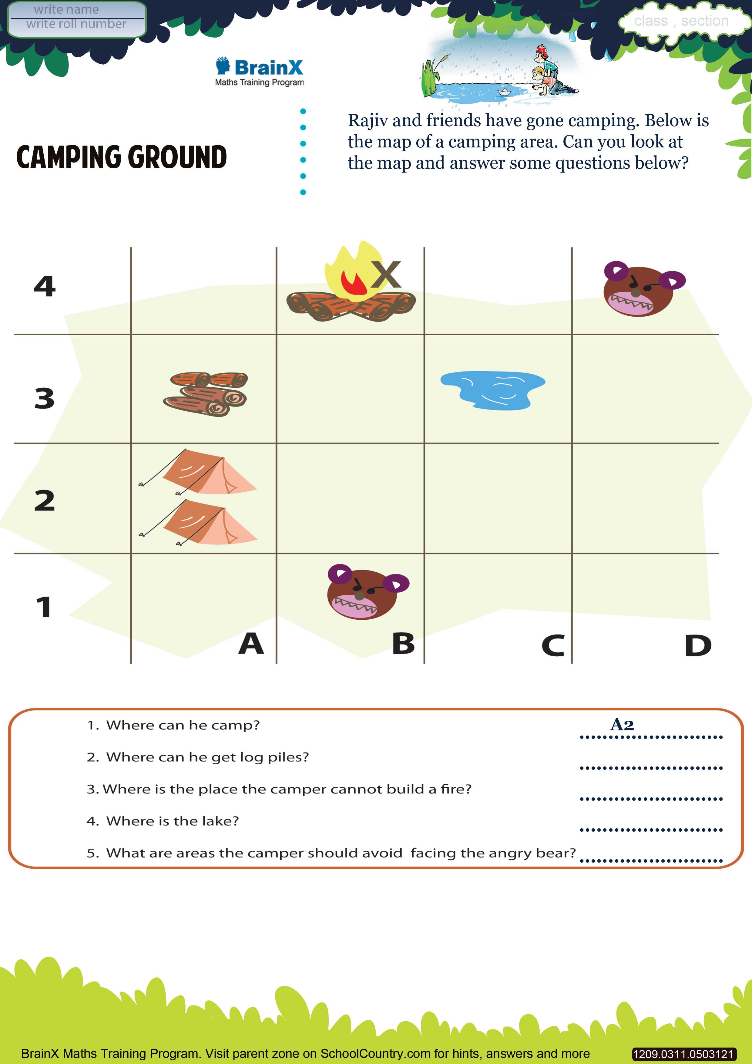 Printable Geometry Math Olympiad Worksheets For Kids Of Grade 2 Camping Ground
